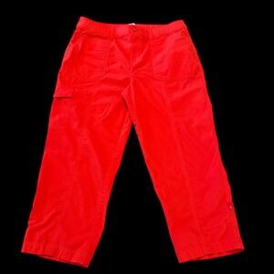 Chicos Orange Cargo Crop Pants Sz 2 US 12 Cotton Utility Capris Lighweight